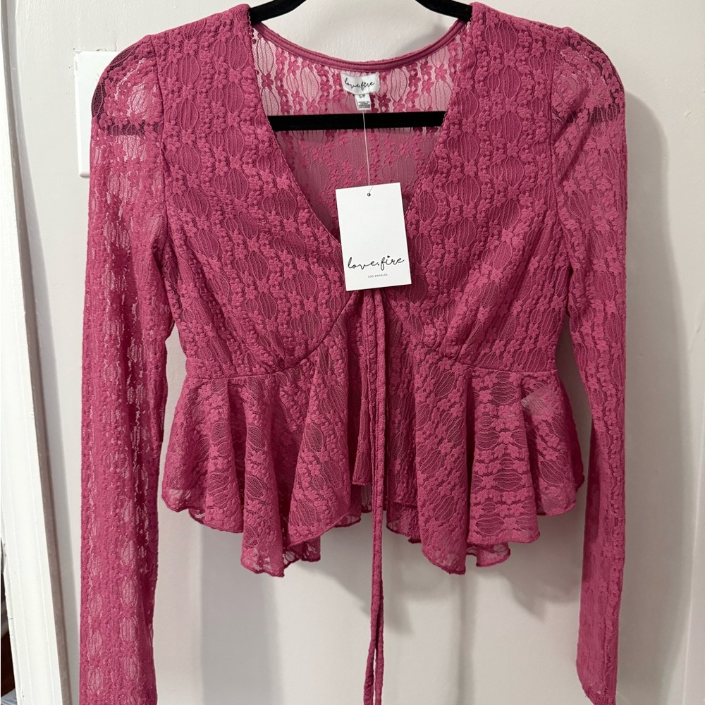 Love, Fire Fuchsia Lace Peplum Blouse